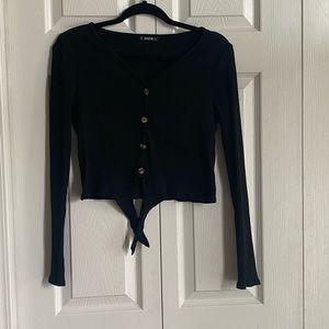 Black V-Neck Crop Top with Buttons